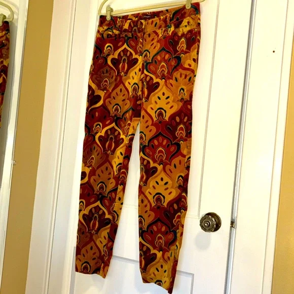 J McLaughlin Women Felicity Velvet Retro Multicolored Printed Pants Size 8 - Picture 2 of 8